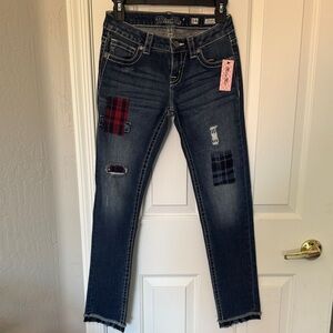 Miss Me Girls Ankle Jeans with Red and Black Patchwork size 14 NWT